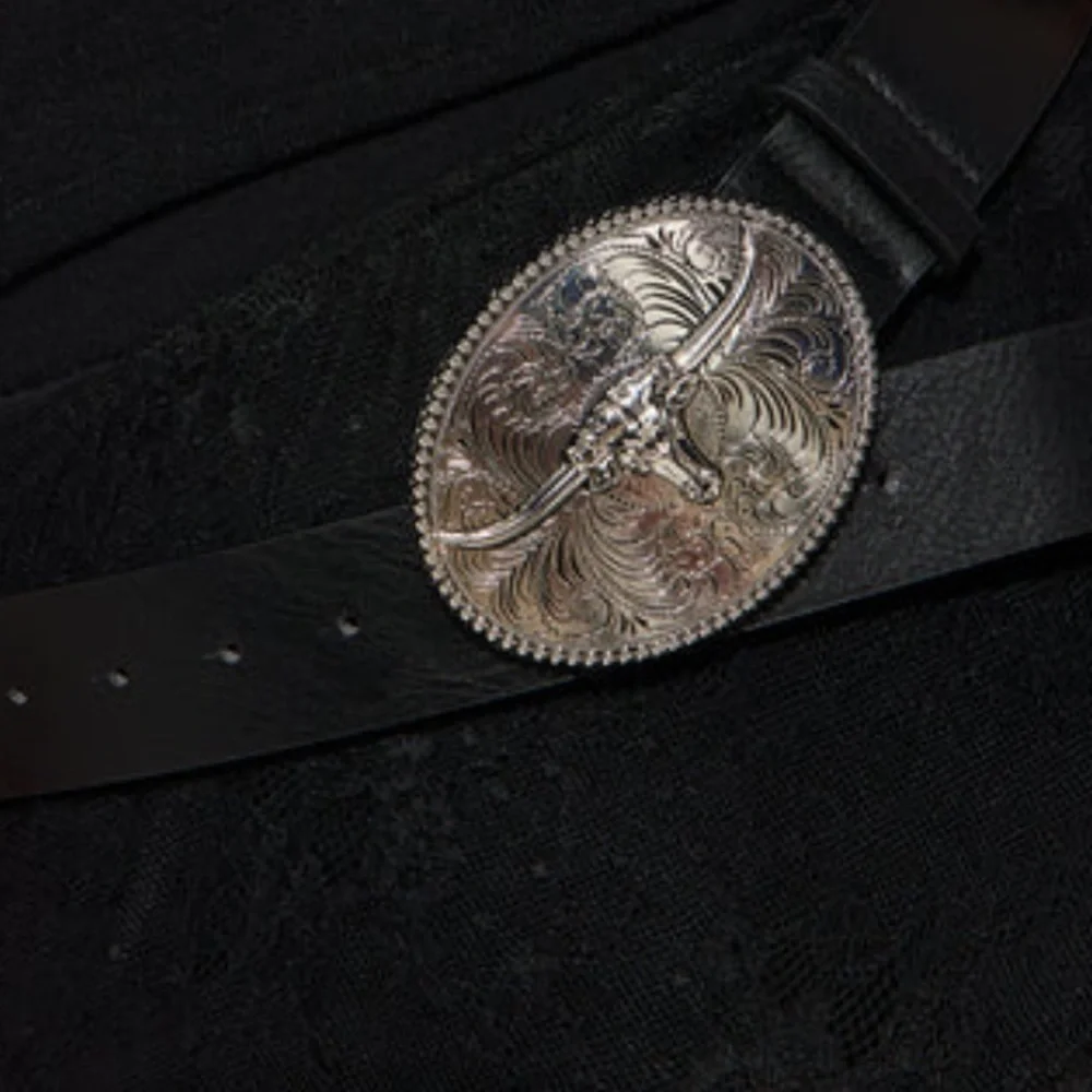 Black Bullseye Belt with Silver Buckle